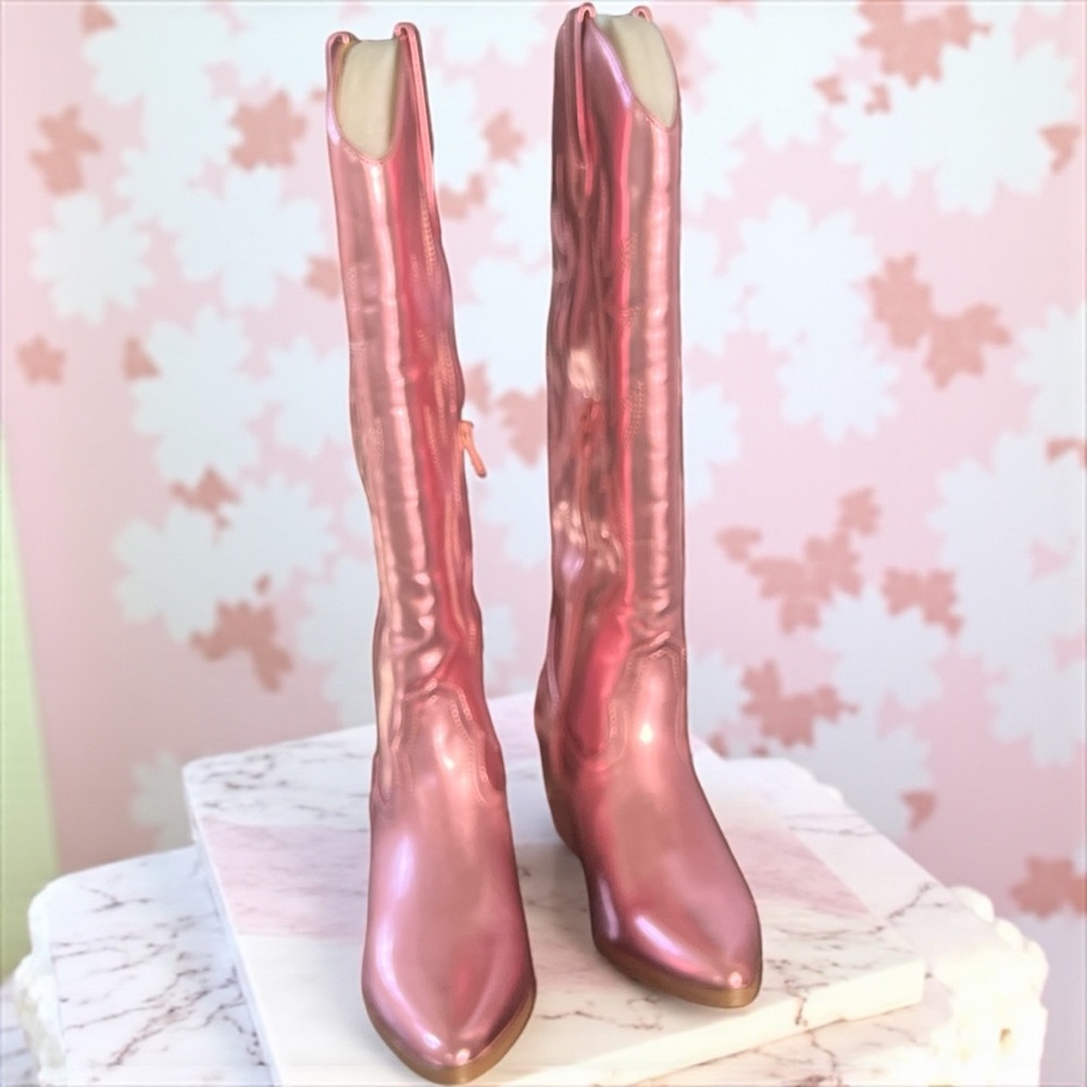Dream Pairs Pink Metallic Cowboy Boots - Picture 2 of 5
